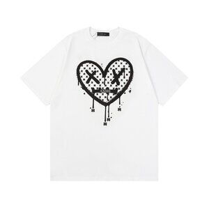 AMIRI White Short Sleeve Tee with Black Drip Heart Graphic